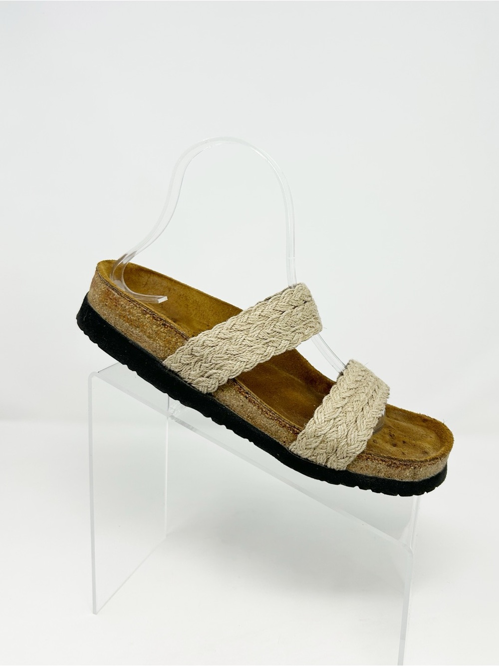 Naot Sandals Womens Beige Braided Double Strap Slide Cork Footbed Size 40 US 9